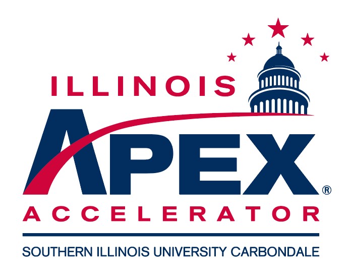 The Illinois APEX Accelerator logo. The words Illinois APEX Accelerator are stacked. A small image of the Capitol dome is in the upper right corner. 