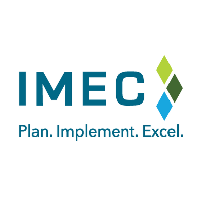 IMEC logo. Underneath the letters "I-M-E-C" it says "Plan. Implement. Excel." There are three diamonds to the right of the "C." 