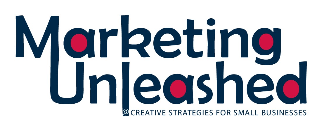 The Marketing Unleashed event logo. The words Marketing Unleashed are stacked. The font is navy blue. The a, g, and d's are filled in with red. 