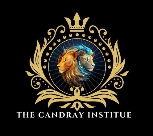 The Candray Institute logo: two lion heads inside a circle decorated with filigree and a crown on top.  